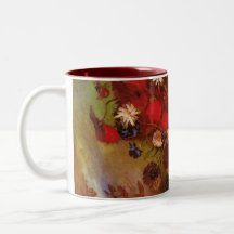 vase with poppies cornflowers peonies chrysathemum mug