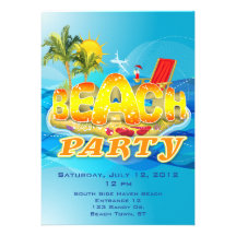 Vector Art Summer Beach Party Personalized Invite