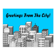 Vector Cityscape & Sky Blue Background Postcards