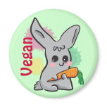 Vegan grey cute bunny with carrot magnet magnets