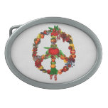 Veggie Peace Sign Oval Belt Buckles