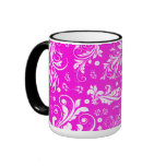 Venetian Ornament Antique Damask Pink, White Coffee Mug