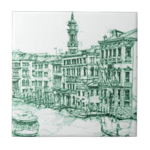 Venice in green ink ceramic tile