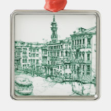 Venice in green ink christmas ornament