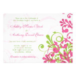 Vibrant Pink Green White Floral Wedding Invitation