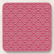 Victorian Floral Pattern in Red Beverage Coasters