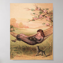 Victorian Girl with kitten poster