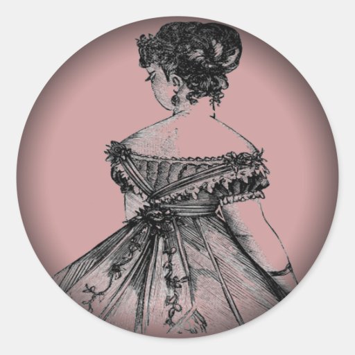 Victorian Lady Fade to Black Round Stickers 
