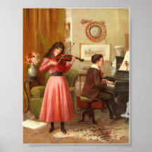 Victorian Lady Music Room Art Print Poster