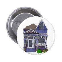 Victorian Painted Lady - Blue Pinback Button