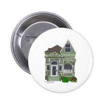 Victorian "Painted Lady" - green Pinback Button
