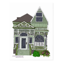 Victorian "Painted Lady" - green Postcards