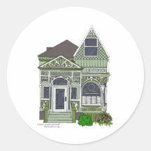 Victorian "Painted Lady" - green Round Stickers