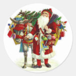 Victorian Santa and Donkey Round Sticker