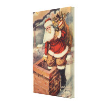 Victorian Santa Claus Climbing Down the Chimney Canvas Prints