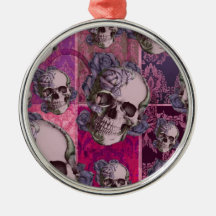 Victorian Skull and Roses. Pinks. Christmas Ornament