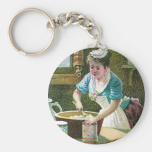 Victorian Woman Mixing Dough in Bowl Key Chains