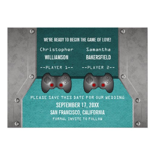Video Game Save the Date Invite, Teal