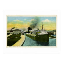 View Below the Soo, Soo Locks, Michigan Postcards