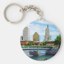 View from Waterplace Park, Providence, RI Keychain