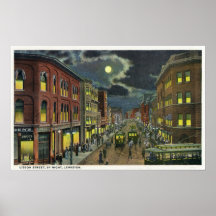 View of Lisbon Street at Night Posters