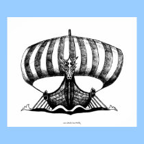 Viking ship pen ink drawing art poster posters