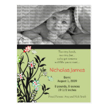 Viney Baby Birth Announcement Sage Green Postcards