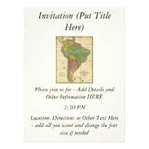 Vintage 1826 South America Map by Anthony Finley Personalized Invites