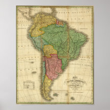 Vintage 1826 South America Map by Anthony Finley Posters