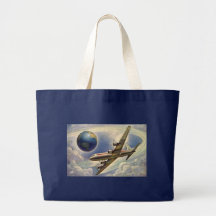 Vintage Aeroplane Flying Around the World in Cloud Tote Bag