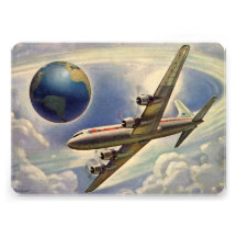 Vintage Aeroplane Flying Around the World in Cloud Personalised Invitations