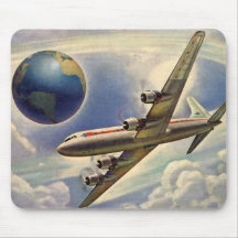 Vintage Aeroplane Flying Around the World in Cloud Mousepad