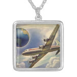Vintage Aeroplane Flying Around the World in Cloud Necklace