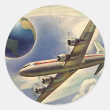 Vintage Aeroplane Flying Around the World in Cloud Stickers