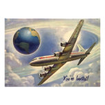 Vintage Aeroplane Flying Around World Couple Showe Personalised Invite