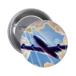 Vintage Aeroplane Flying Through Clouds Blue Sky buttons