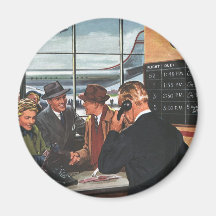 Vintage Airline Ticket Counter with Passengers Magnets