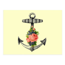 "Vintage Anchor and Roses" Post Card