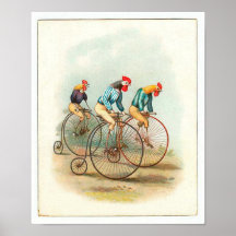 Vintage Bicycle Poster, Pennyfarthing Roosters