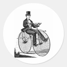 Vintage Big Wheel Bicycle Victorian Cycling Round Sticker