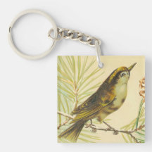 Vintage Bird in a Pine Tree Square Acrylic Keychains