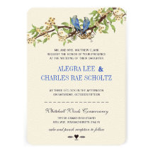Vintage Bird Royal Blue Cherry Blossom Wedding Personalized Invite