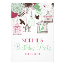 Vintage Birdcages & Flowers Birthday Invitations I