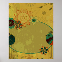 vintage birds and floral design posters
