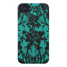 Vintage black floral design on Peacock green Case-Mate iPhone 4 Case