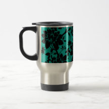 Vintage black floral design on Peacock green Mugs