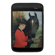 Vintage Black Horse Woman Red Riding Jacket MacBook Air Sleeves