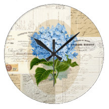 Vintage Blue Hydrangea French Clock