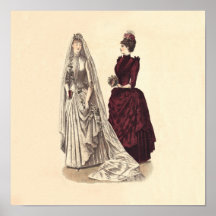 Vintage bride and bridesmaid wedding posters