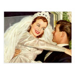 Vintage Bride and Groom; Happy Newlyweds Postcard